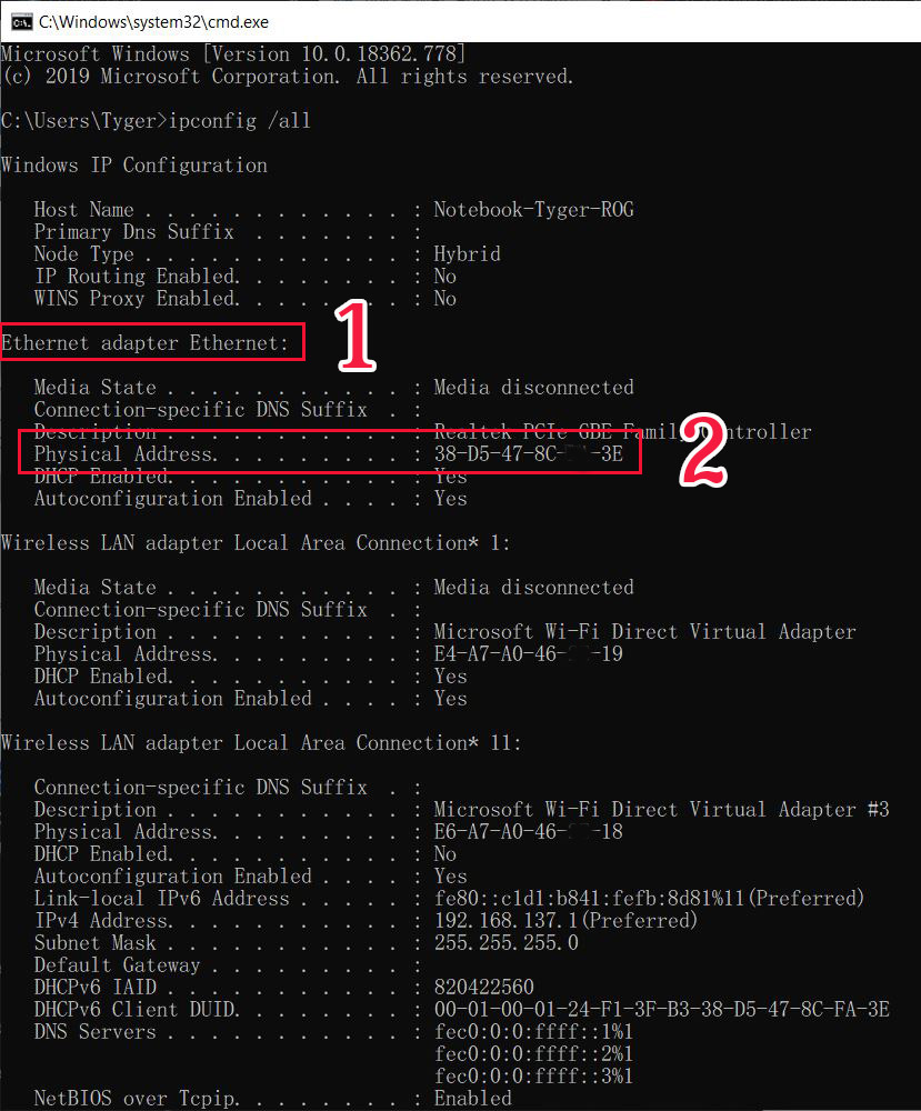 how to find mac address on pc wifi